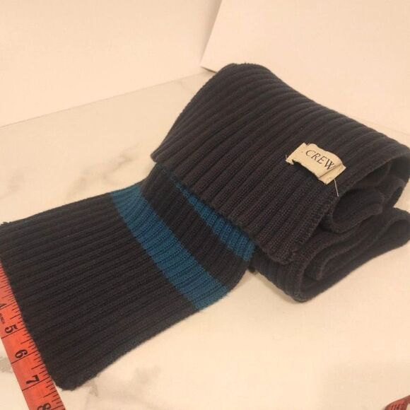 J.Crew  Ribbed Knit Long Scarf Unisex Luxury Wool Blend Navy Blue Stripe 86" - Picture 8 of 13